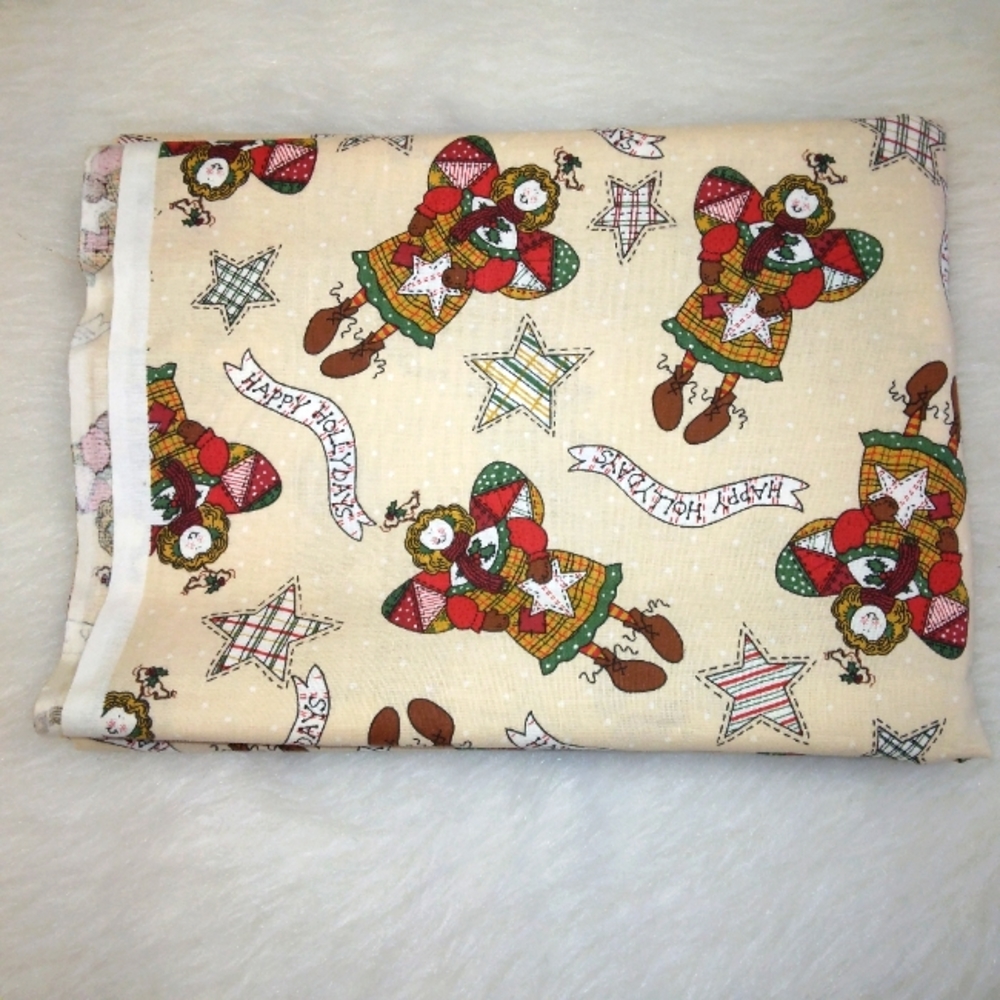 FABRIC Vintage Happy Holidays Country Angels, 1 yard